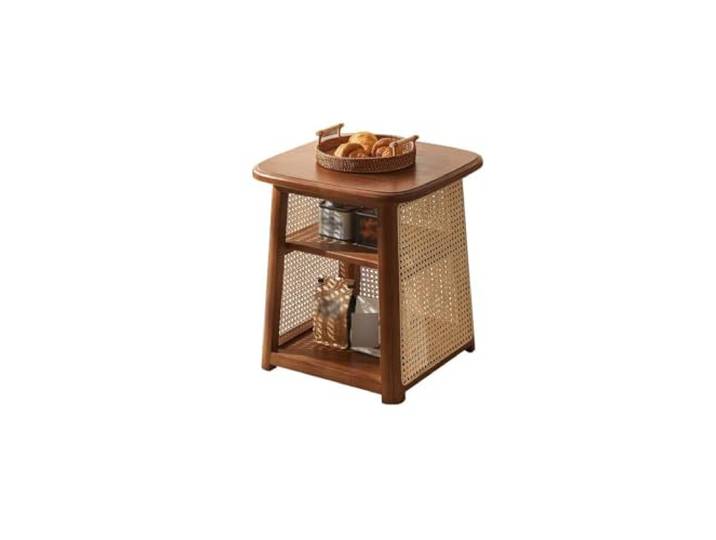 YCCHAH Sofatisch Quadratischer Couchtisch, Wohnzimmer-Sofa-Beistelltisch, Wabi-Sabi-Stil, Retro-Holz-Rattan-Beistelltisch, niedriger Tisch Wohnzimmer-Beistelltisch(S-45x46x51cm)