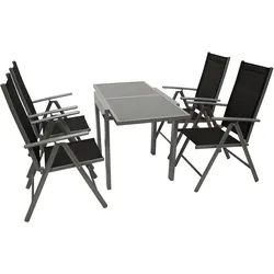 Garnitur AMALFI 5-teilig, Aluminium silbergrau + Kunstgewebe schwarz