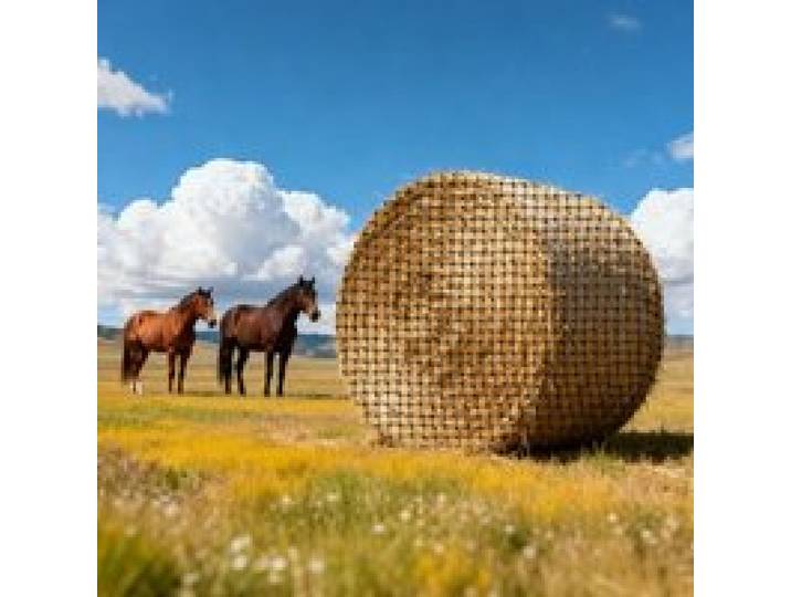 VEVOR Filet à Foin Balle Ronde 1,5x1,5x1,5 m Filet Balle Foin Cheval Polyéthylène pour Alimentation Lente Chevaux, Maille 4,4 cm avec Attaches Autobloquantes Navette à Aiguilles Ficelle de Réparation