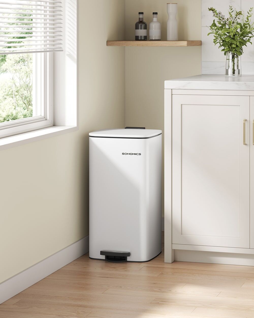SONGMICS Poubelle de cuisine à pédale en acier avec seau 30 litres blanc Blanc 29x54x34cm
