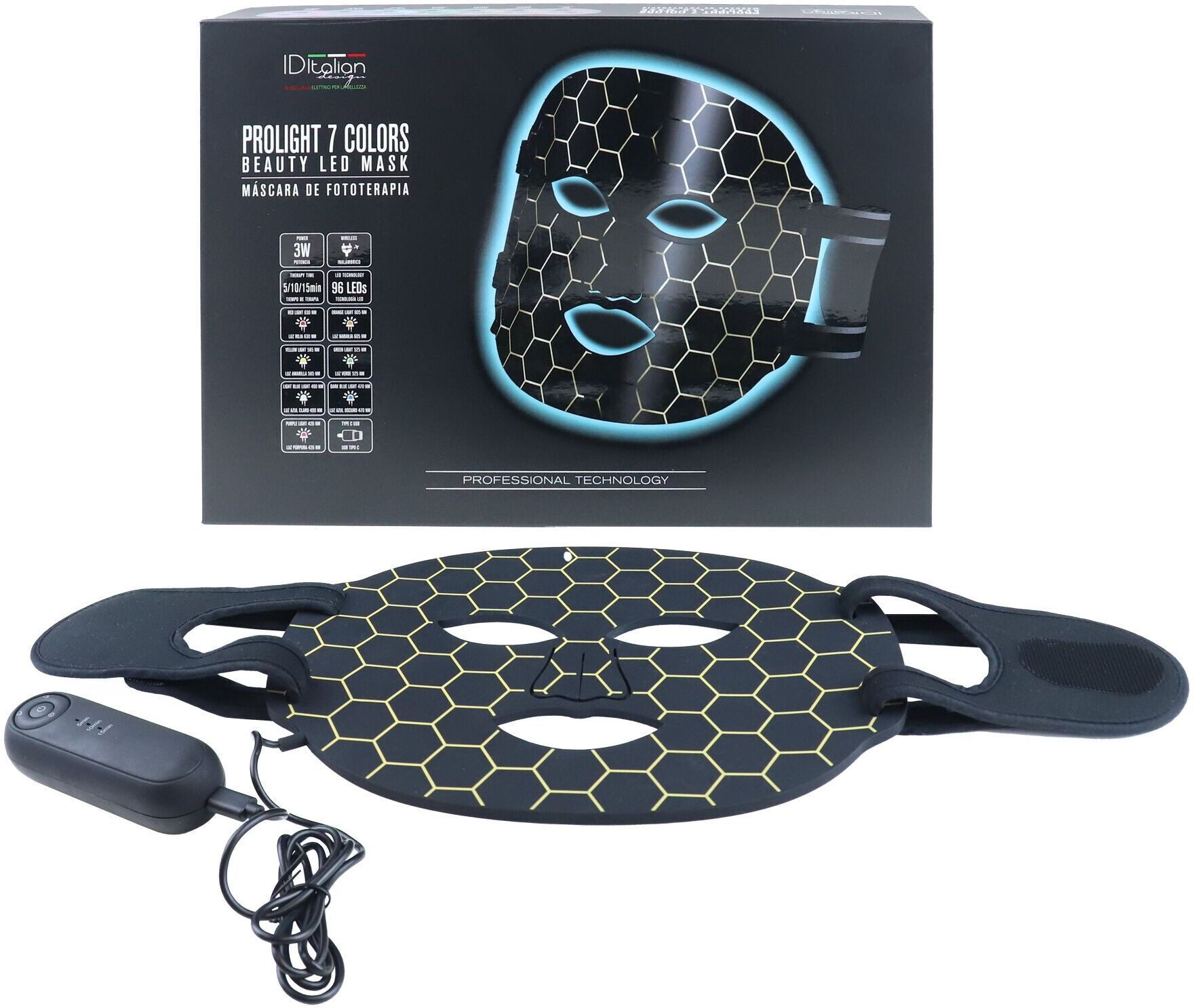 Italian Design Prolight Masque LED Beauté 7 Couleurs   noir - Refurbished
