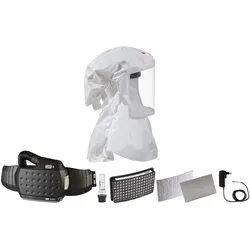 3M Speedglas Versaflo Einweg-Leichthaube S433L, Schutz für Hals und Schulter, Grösse M/L mit Adflo Gebläse-Atemschutz mit Luftschlauch QRS, Adapter, Luftmengenmesser, Vorfilter, Funkensperre, Partikelfilter, Lithium-Ionen-Akku und Ladegerät