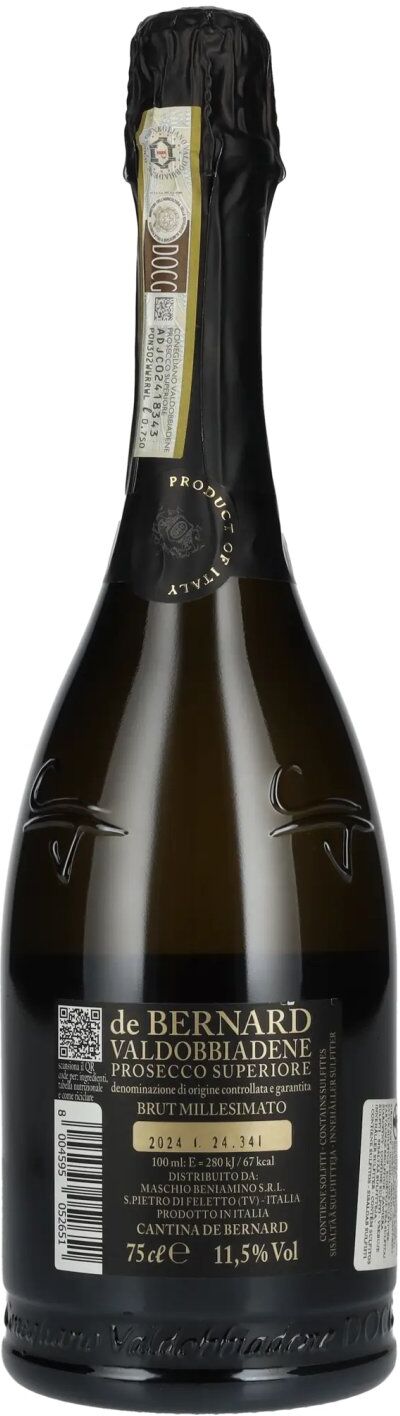 De Bernard Prosecco De Bernard Valdobbiadene Prosecco Superiore DOCG Brut Millesimato 2024 11,5% Vol. 0,75l