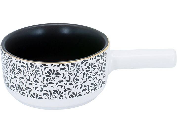 Fondue KADASTAR Caquelon Floral , weiss (weiß), H:7,5cm Ø:16cm, Fondues, Fondue