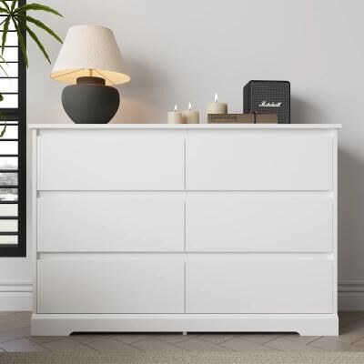 SUGIFT 6 Drawer White Dresser for Bedroom, Modern Storage Cabinet for Home