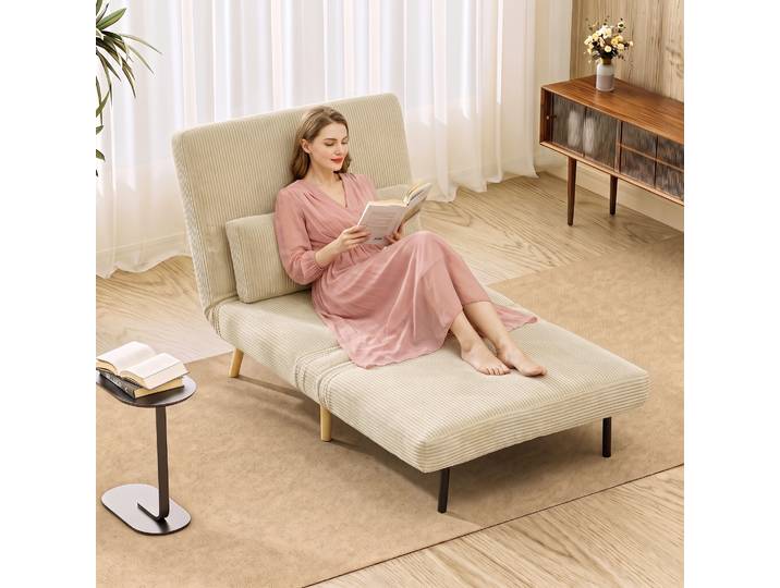 HOMCOM Fauteuil-lit 3-en-1 Velours Beige Dossier Réglable