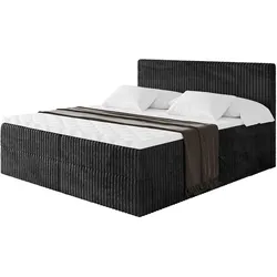 BOXBETT mit Matratze H3 und Lattenrost - TOLO - 200x200 Cord - Schwarz