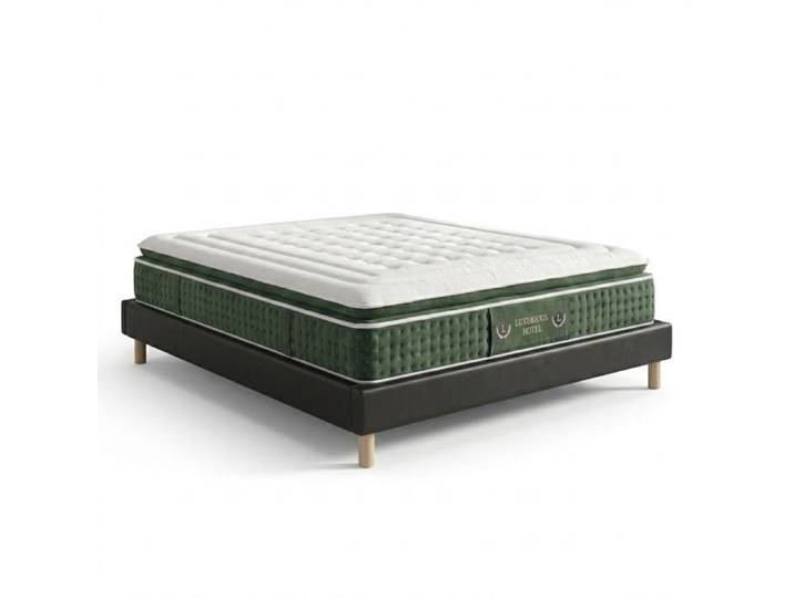 Ensemble Sommier Deco et matelas hôtelier 180x200 cm - Simili cuir noir - Collection simili cuir