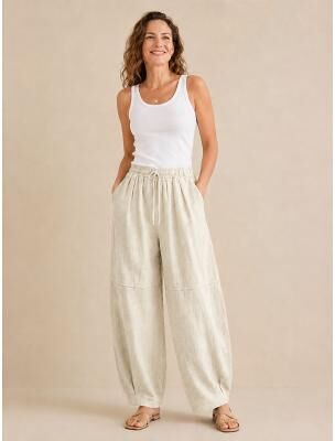 LightInthebox Women's Linen Harem Pants Mid Waist Full Length Drawstring Pocket Vacation Light Yellow Buff Rice