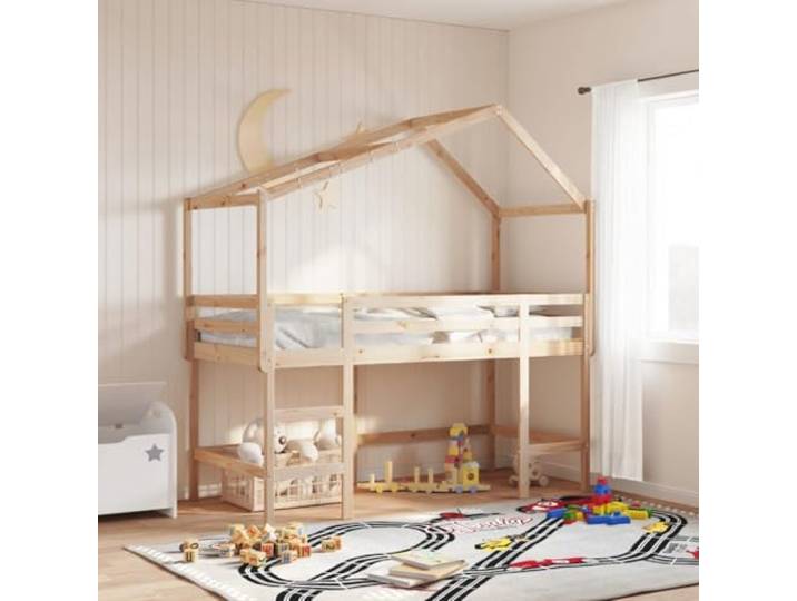 RJPLMFV Hochbett für Kinder, massives Kiefernholz, 80 x 200 cm Mit Leiter und Sicherheitsbarrieren, Seitentür, ohne Matratze, für Schlafzimmer