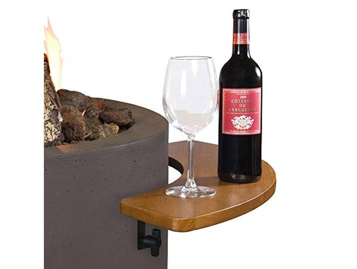M A N I A Seitentisch aus Holz - Seitentisch passend für Mania Feuertische mit runder Form in Beton Optik - Sidetable 74 x 16,5 x 2 cm als Ablage inkl. 2 Haken