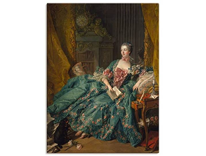 ARTLAND Wanddeko Leinwand Bilder Wandbild 60x80 cm Damen Luxus Kleid Portrait Bildnis der Marquise de Pompadour 1756 Rokoko François Boucher T6SF