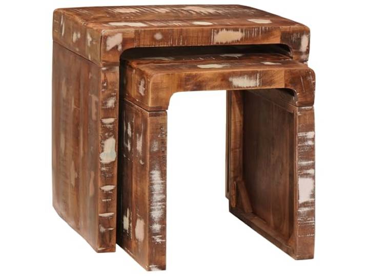 HEFZGDB Rustikale stapelbare Beistelltische aus recyceltem Massivholz, 4er Set, Mehrfarbig, mit stabilen quadratischen Beinen für Wohnzimmer und Schlafzimmer, praktisches Möbelstück