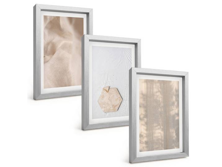 BILDER SET 3er Set - 20x30 cm Silberner Rahmen - Subtile Texturen, Boho-Natur