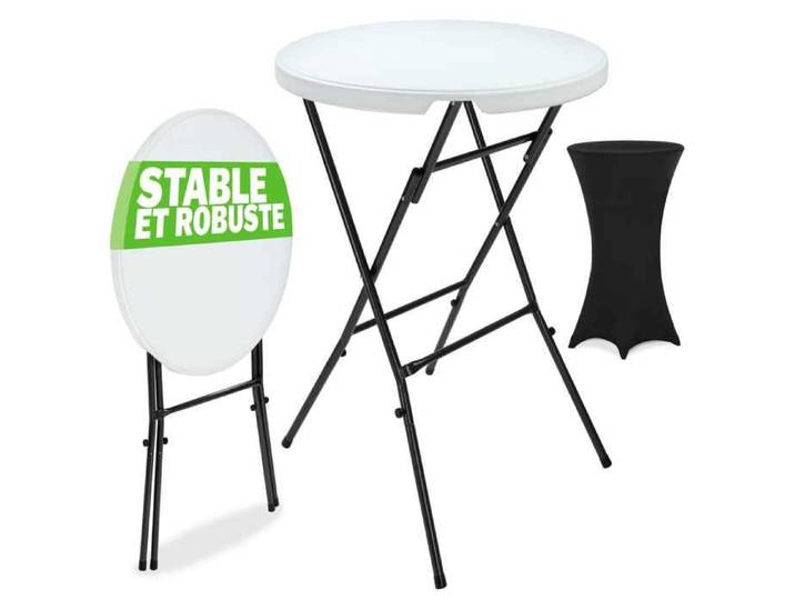CASARIA® Table haute pliable avec housse noire réutilisable infroissable mange debout 110 cm bar bistrot jardin cocktail