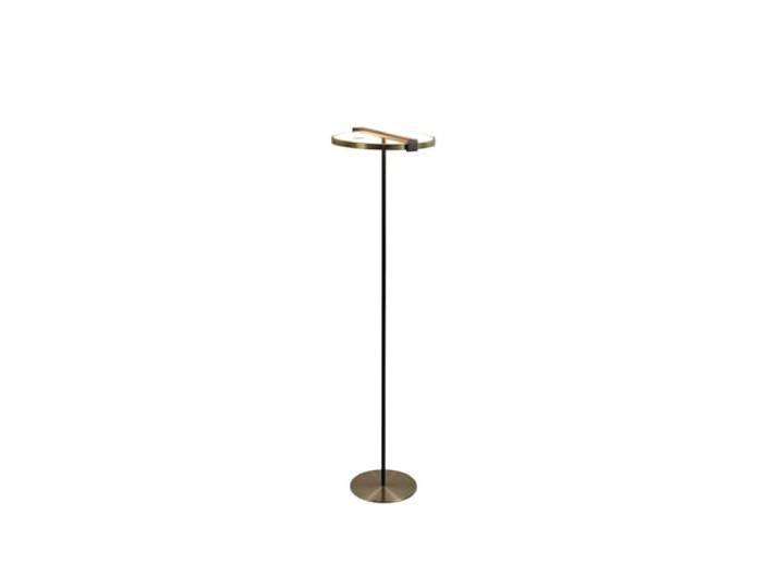 Searchlight Lighting Stehleuchte, Metall, schwarz, Metallscheibe, goldfarben, Diffusor, Acryl, weiß, 23 W, 1388 Lumen, 3000 K, dimmbar, 3 Intensitäten Inter Sensitive