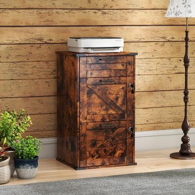 FCH "Barn Door Wooden 3 Drawers With Lock 30.71""H"