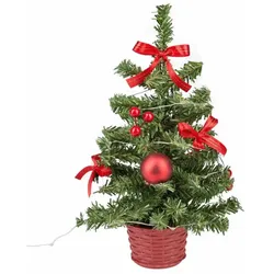 Idena Deko Weihnachtsbaum rot geschmückt 20 LED warmweiß 25cm USB-Anschluss