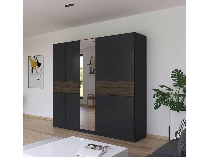 Armoire Ticao avec Miroir et Softclose 226cm Gris/Gris/Imitation chêne foncé