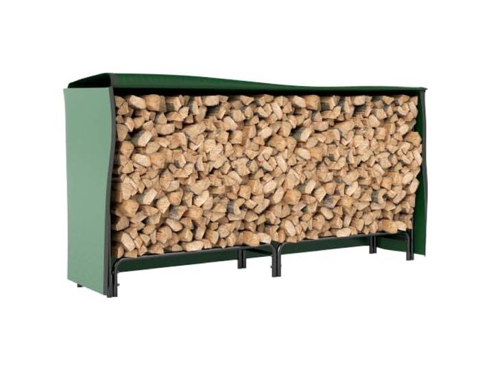 Outsunny Range Buches Extérieur avec Housse en PE 200L x 36P x 99H cm Noir Abri Buches\, Support de Bois de Chauffage\, Base Surélevée de 19 cm\, pour Extérieur\, Charge 200 kg\, Métal
