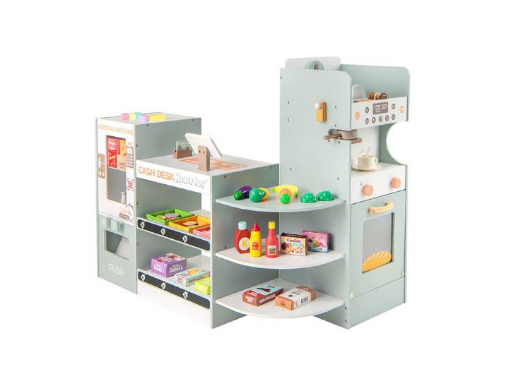 KOMFOTTEU Spielwerkbank, Kaufladen mit Einkaufswagen, für Kinder ab 3 Jahren
