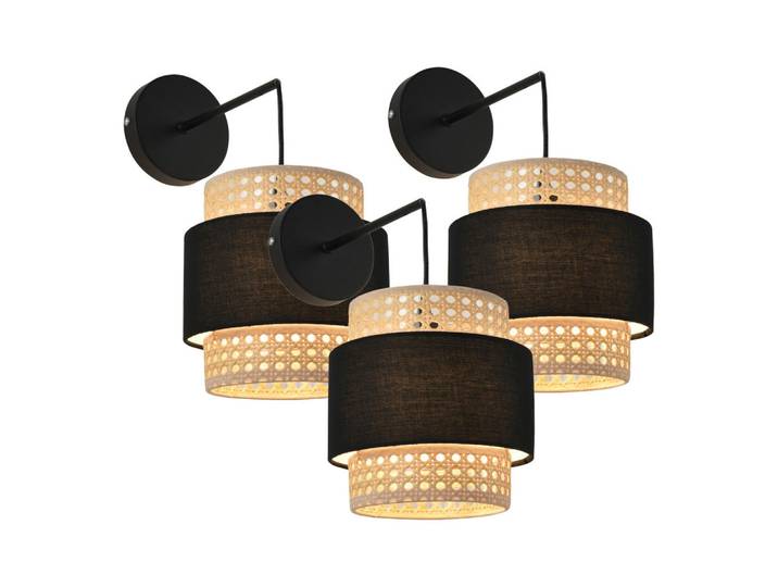 lux.pro Wandleuchte-Set 3 Tlg. Southampton, Beige, Schwarz, Metall, Kunststoff, E14, 30x36x18 cm, Lampen & Leuchten, Innenbeleuchtung, Wandleuchten