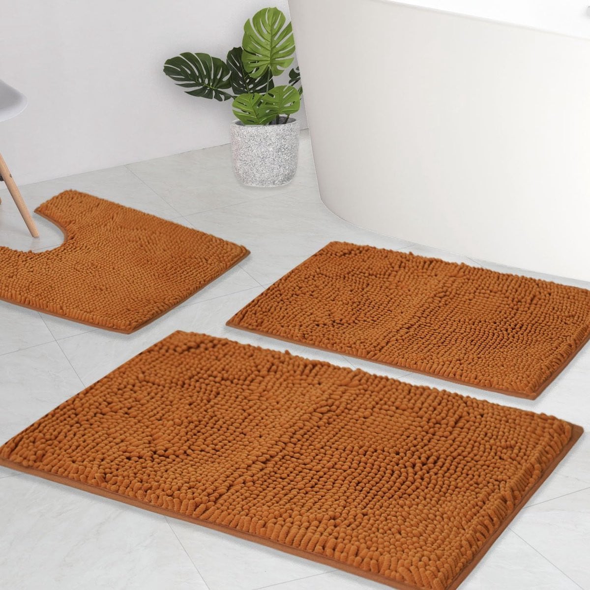 3-delige Chenille badkamermatten set - Super absorberend - Champagne