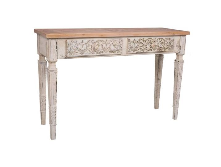 Console blanche vieilli avec 2 tiroirs, 120x40x78h