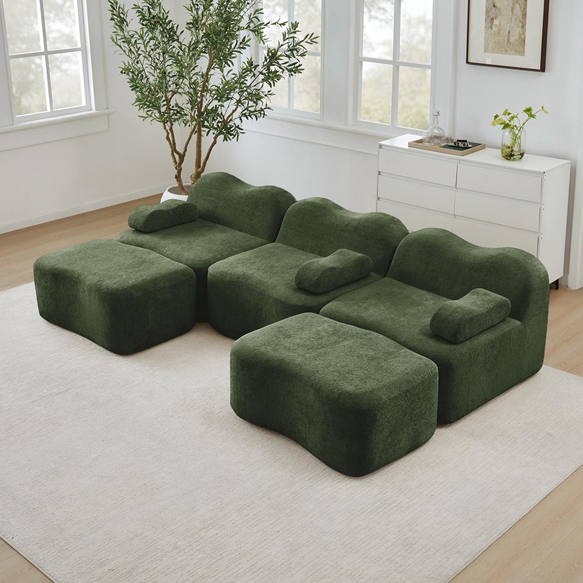 BLACKCOLORS Modulaire U-vormige 3-zitsbank met 2 chaise longues, Groen