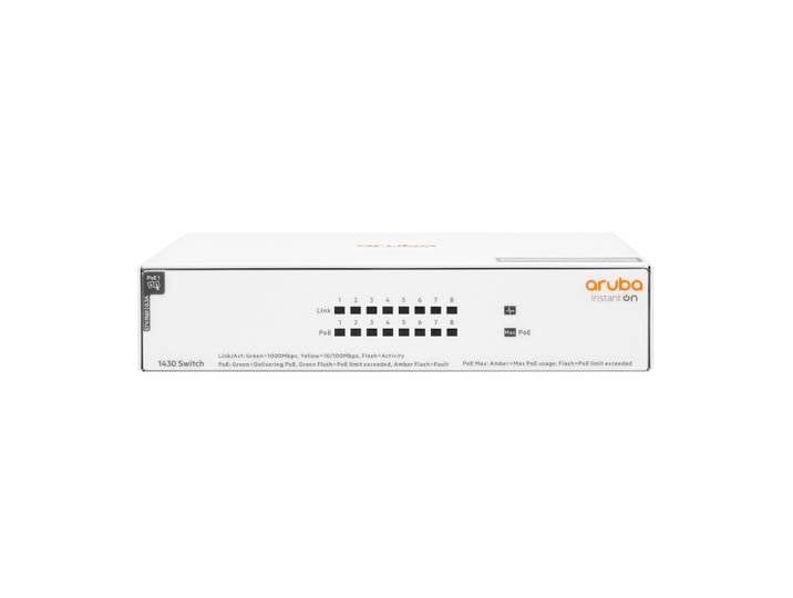HPE Aruba Networking Aruba Instant On 1430 8G Class4 PoE 64W, Non-géré, L2, Gigabit Ethernet (10/100/1000), Full duplex, Connexion Ethernet, supportan