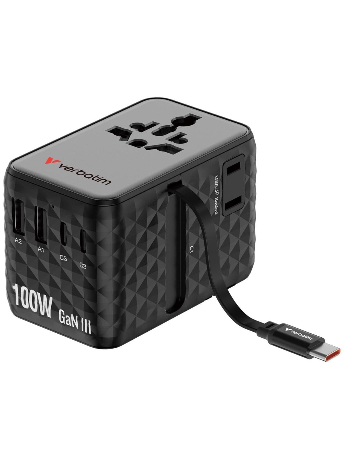 Verbatim Charge 'n' Travel 100W Travel Adapter w/ Cable Bla