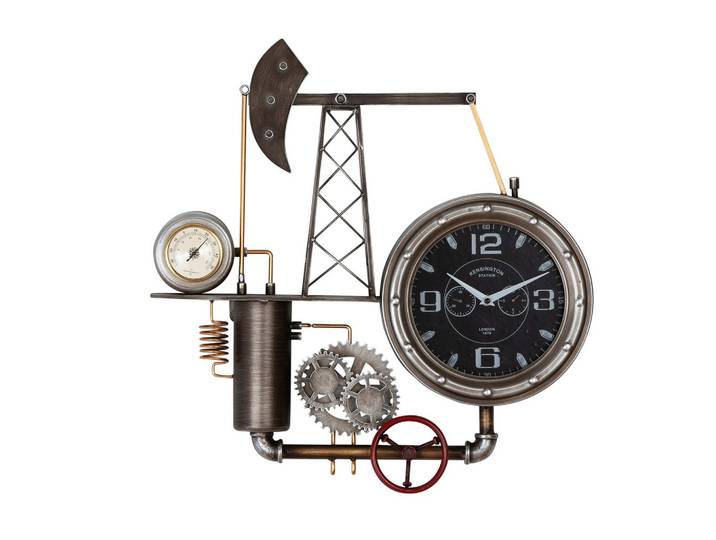 Wanduhr Ölförderturm Schwarz/Silberfarben