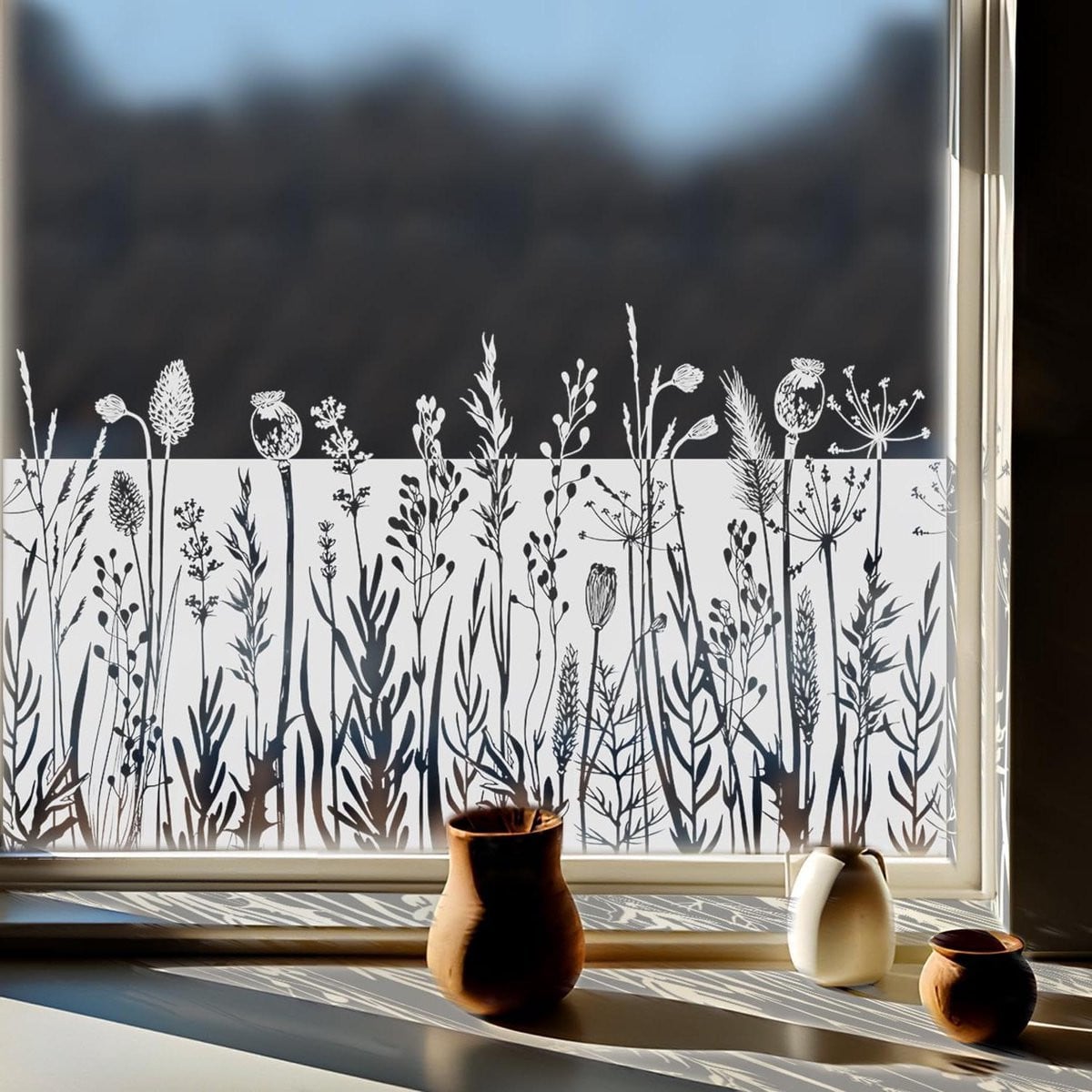 Raamfolie Bloemen Glasdecoratie Dubbelzijdig Bedrukt Wit 39 x 150 cm