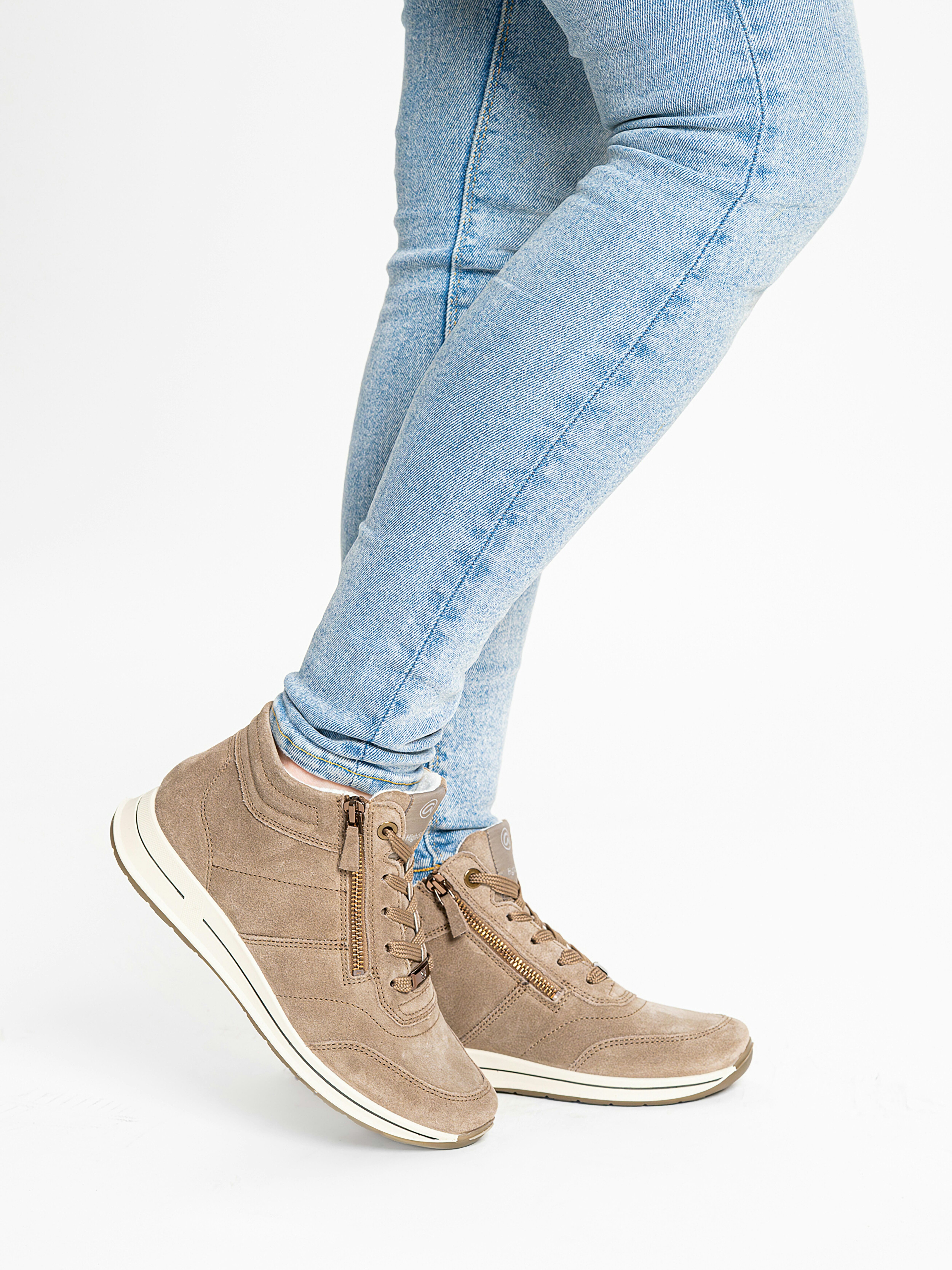 Schnürboots ARA "OSAKA", Damen, Gr. 7,5 (41,5), atmungsaktiv schnell trocknend, beige, Veloursleder, Schuhe Schnürboots, Herbstboots, mit beidseitigen Reissverschlüssen, H-Weite (=sehr weit) beige 7,5 (41,5), atmungsaktiv schnell trocknend