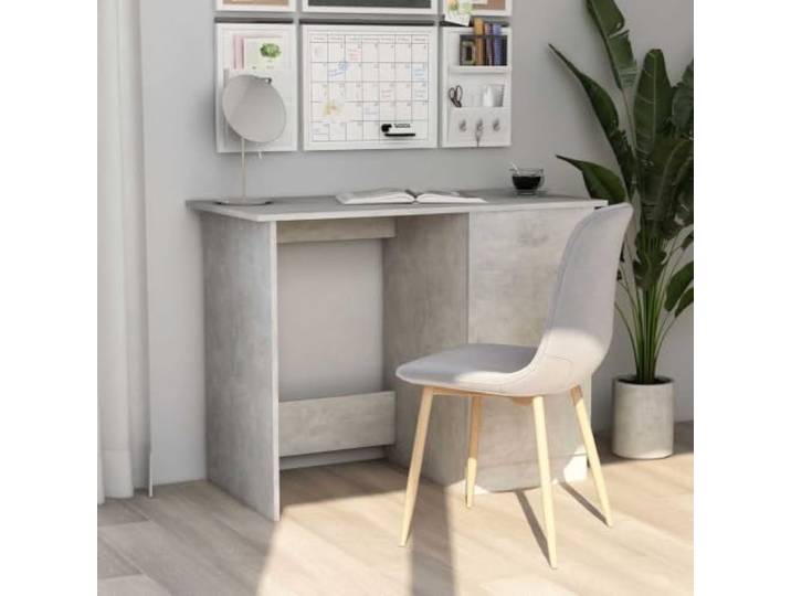 Schreibtisch Betongrau 100x50x76 cm Holzwerkstoff mit Schublade und Tür Stauraum mit Schublade und Tür, vielseitig als Konsolentisch nutzbar, pflegeleichte Oberfläche
