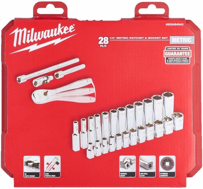 Milwaukee Ratschensatz und Nusssatz 1/4 Zoll 28 Teile (4932464943)