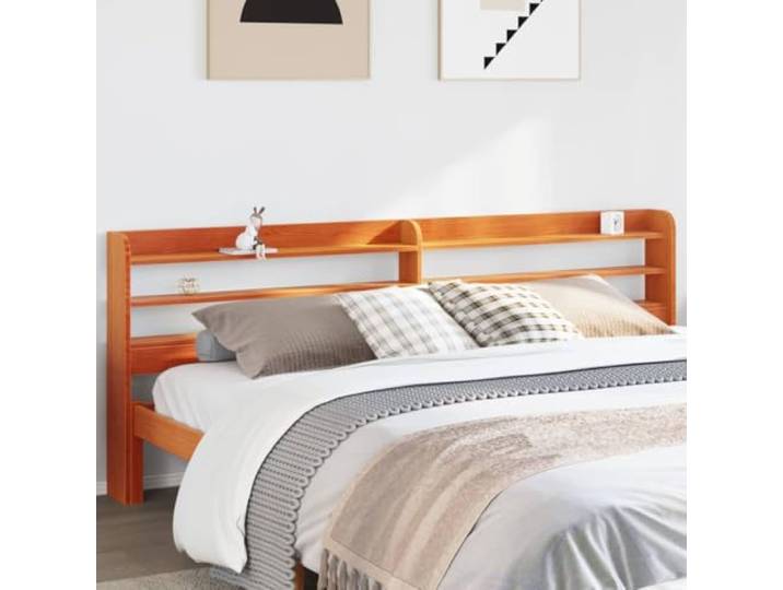 Bettbett mit Einlegeböden, wachsbraun, 200 cm, Kiefer massiv, freistehend