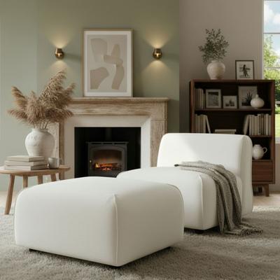 Christopher Knight Home - Marcella Modern 2-Piece Set Plush Upholstered Curved Padded Back Accent Chair and Footrest Ottoman