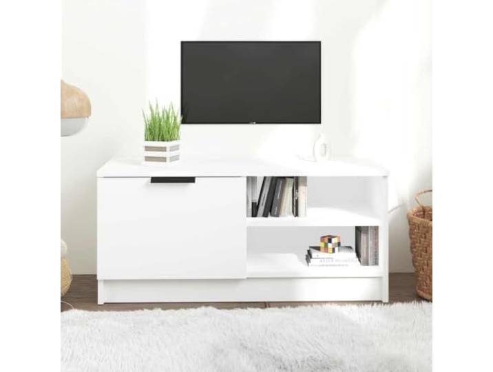 HEFZGDB TV-Schrank Weiß 80x35x36,5 cm Holzwerkstoff mit DREI Fächern und Einer Schublade, funktionaler Stauraum für Unterhaltungselektronik, robuster Medienregal mit Stabiler