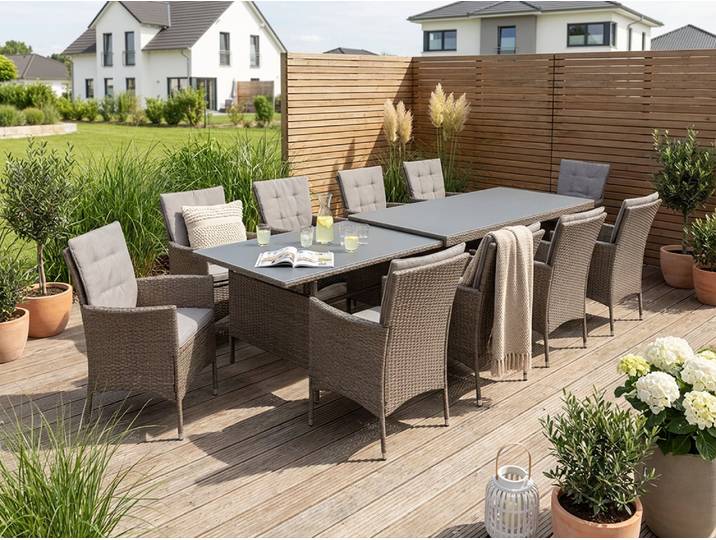 Garten-Essgruppe KONIFERA Mailand , braun (braun, grau), Polyrattan, Sitzmöbel-Sets, Garten-Essgruppe, Polyrattan, Stahl, Braun