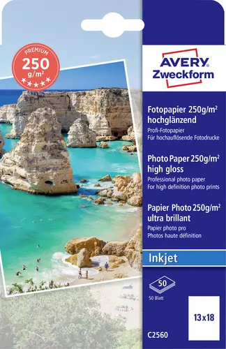 Avery-Zweckform Premium C2560 Fotopapier 13 x 18cm 250 g/m² 50 Blatt Hochglänzend