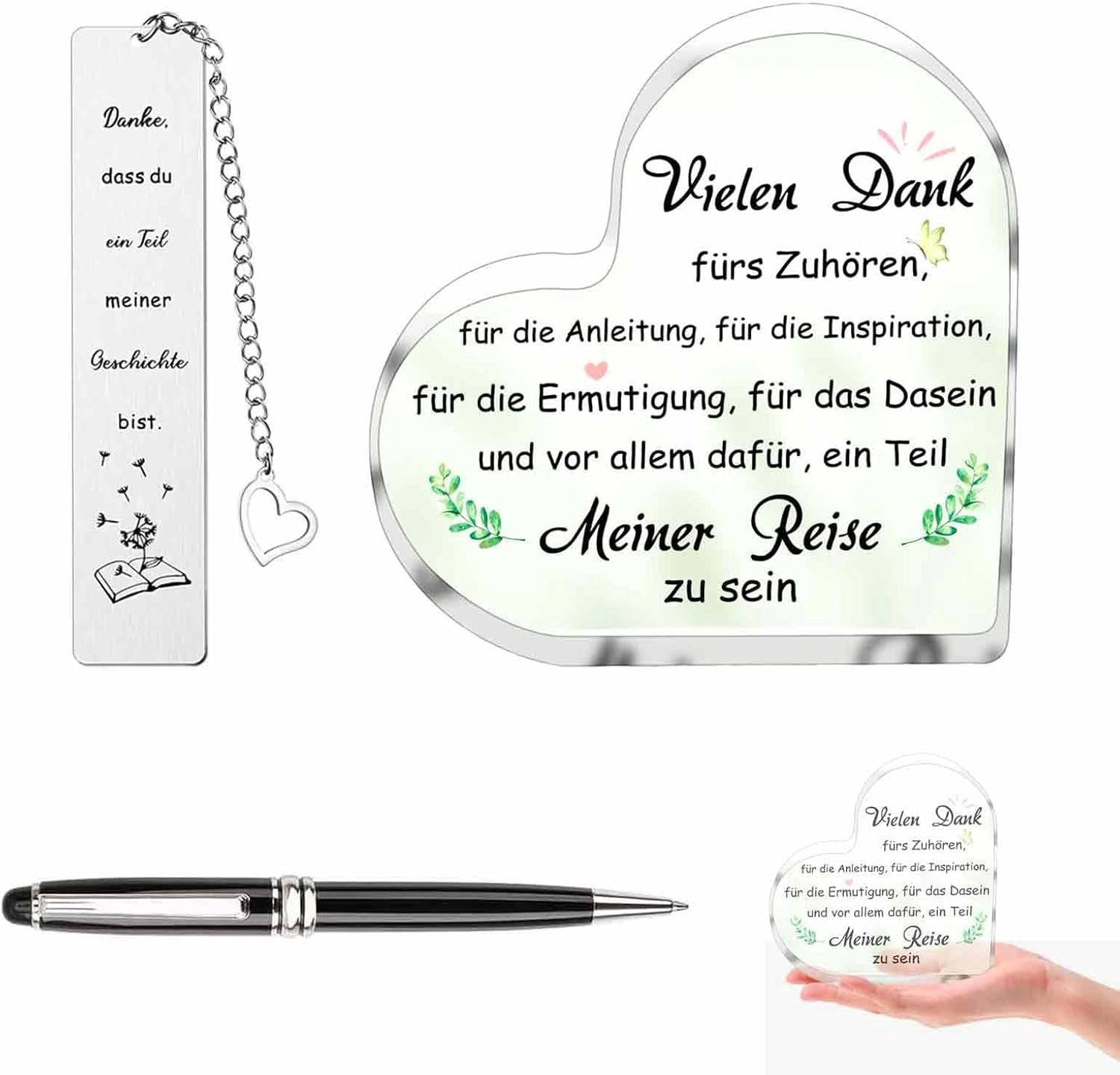 Hartvormig acryl ornament met inspirerende boodschap voor waardering