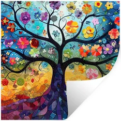 WANDTATTOO Kunst - Baum des Lebens - Blumen - Hippie Wanddeko 50x50 cm