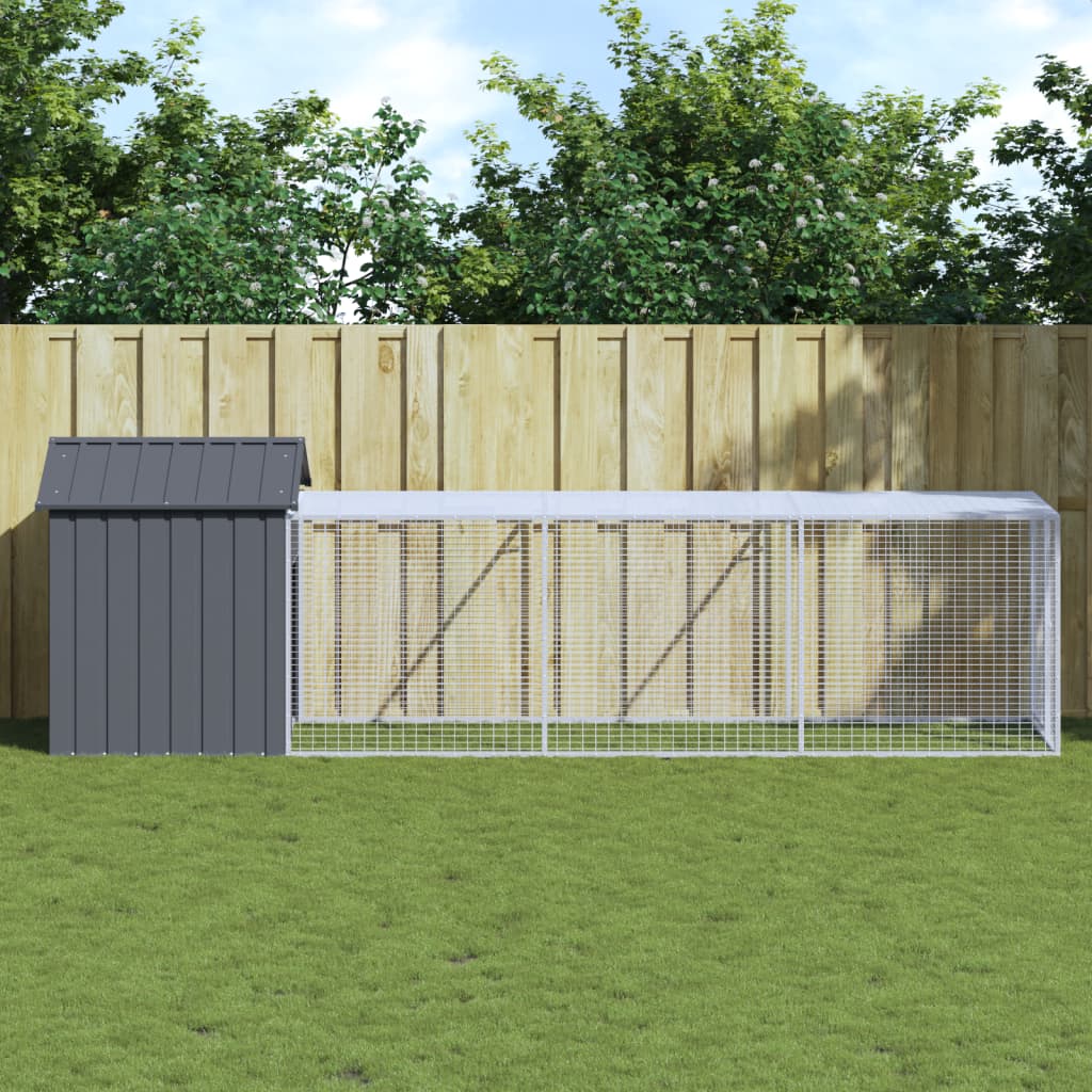 vidaXL Gallinero con corral acero galvanizado gris 117x405x123 cm Antracita