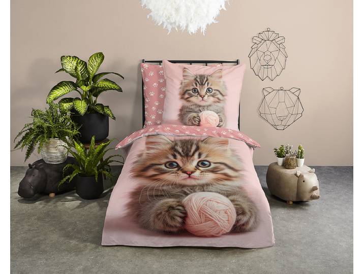 Kinderbettwäsche Jaryo 135 x 200 cm + Kissen 80 x 80 cm Pink