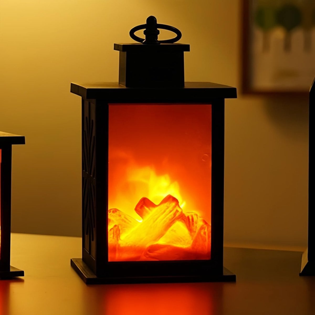 Omgoods - Gesimuleerde LED Vuurplaats Lantaarn - Batterij Aangedreven Decoratieve Lamp