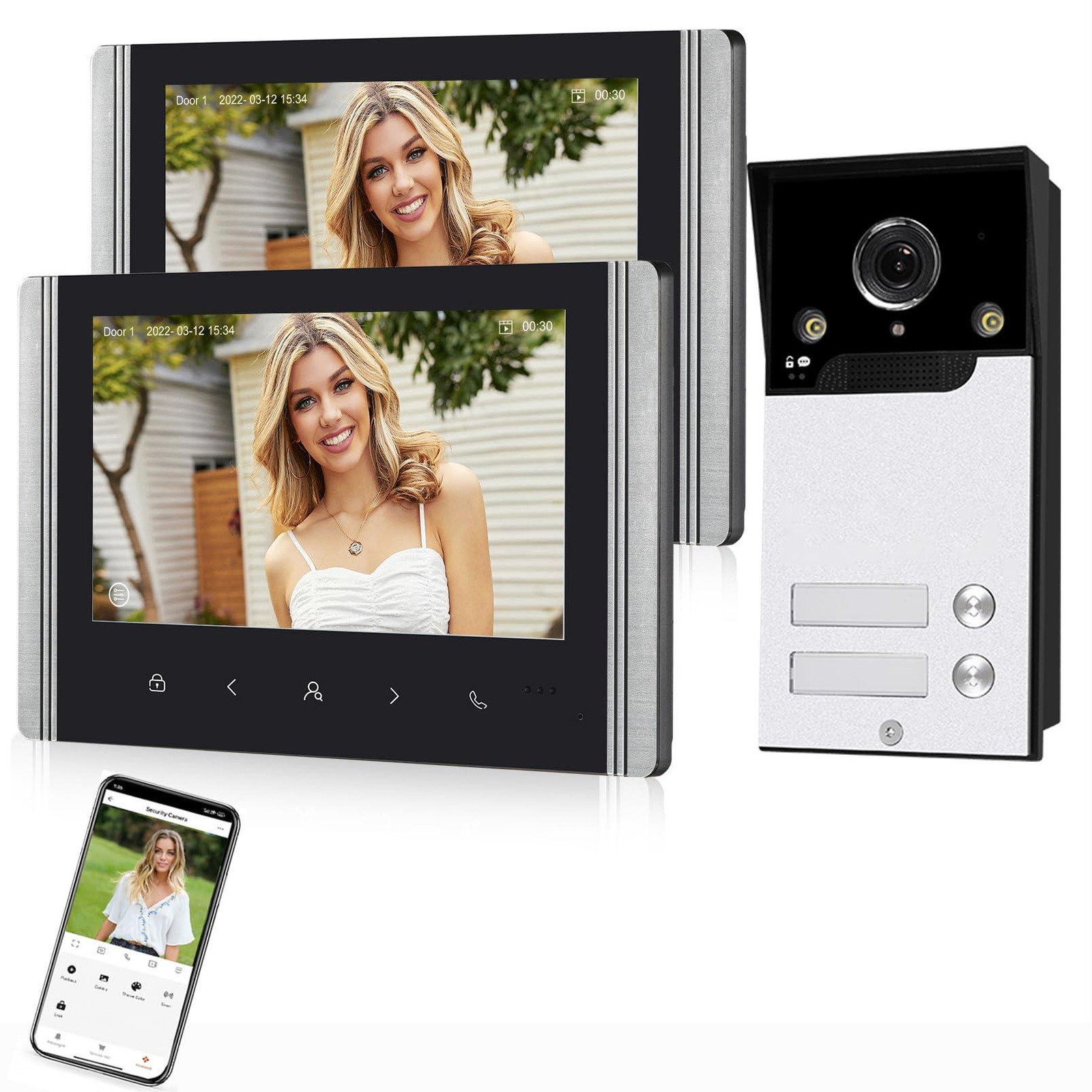 Selius Videodeurbel Draadloos met 7 Inch Touchscreen Monitor en 1080P Camera