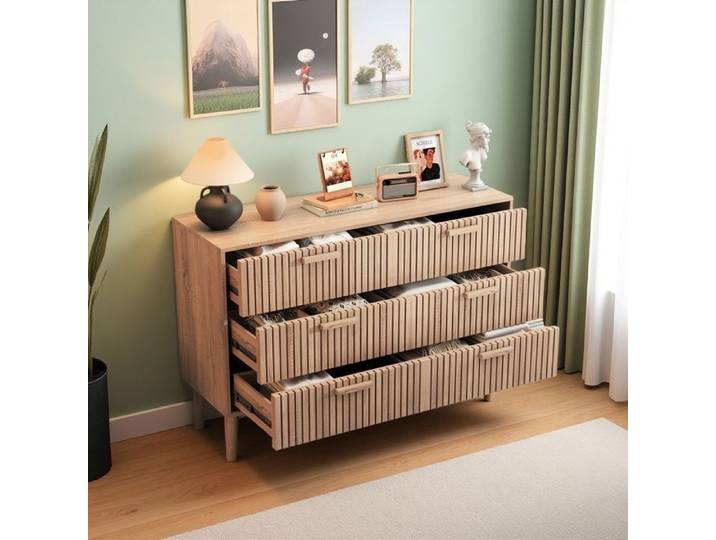 Commode 6 Tiroirs - LEWW - 100x34x73cm - Style Scandinave - Commode de Rangement - Buffet Salon - Bois