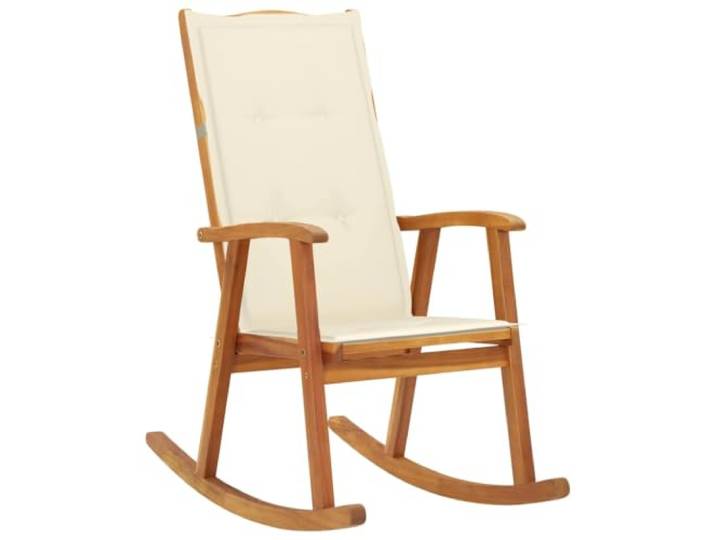 ZQQLVOO Schaukelstuhl aus Massivem Akazienholz mit Auflage, Vintage Design Wasserdicht behandelte Polyester-Auflage, sichere Befestigung mit Bändern, hohe Rückenlehne, 110 kg Belastbarkeit