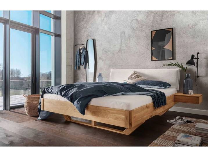 Doppelbett 'Mona IV' 160x200cm Cord beige & Wildeiche geölt